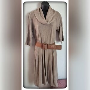 Vintage Signature Khaki Cowl Neck Belted Midi Dress Sz XL